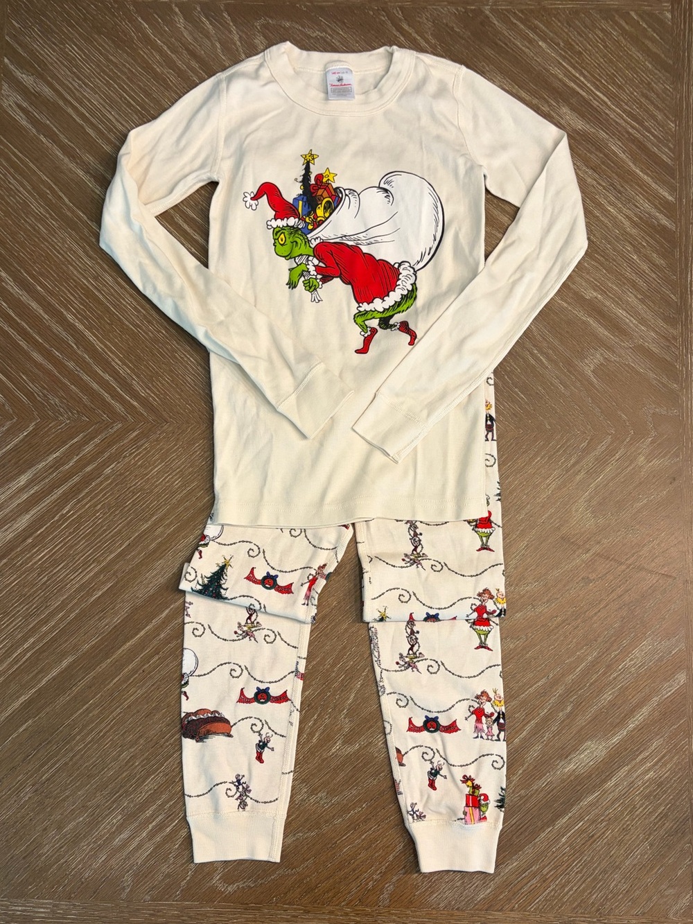 Hannah Anderson Kids Cream Grinch Christmas Pajama Set - Long Sleeve Top & Pants